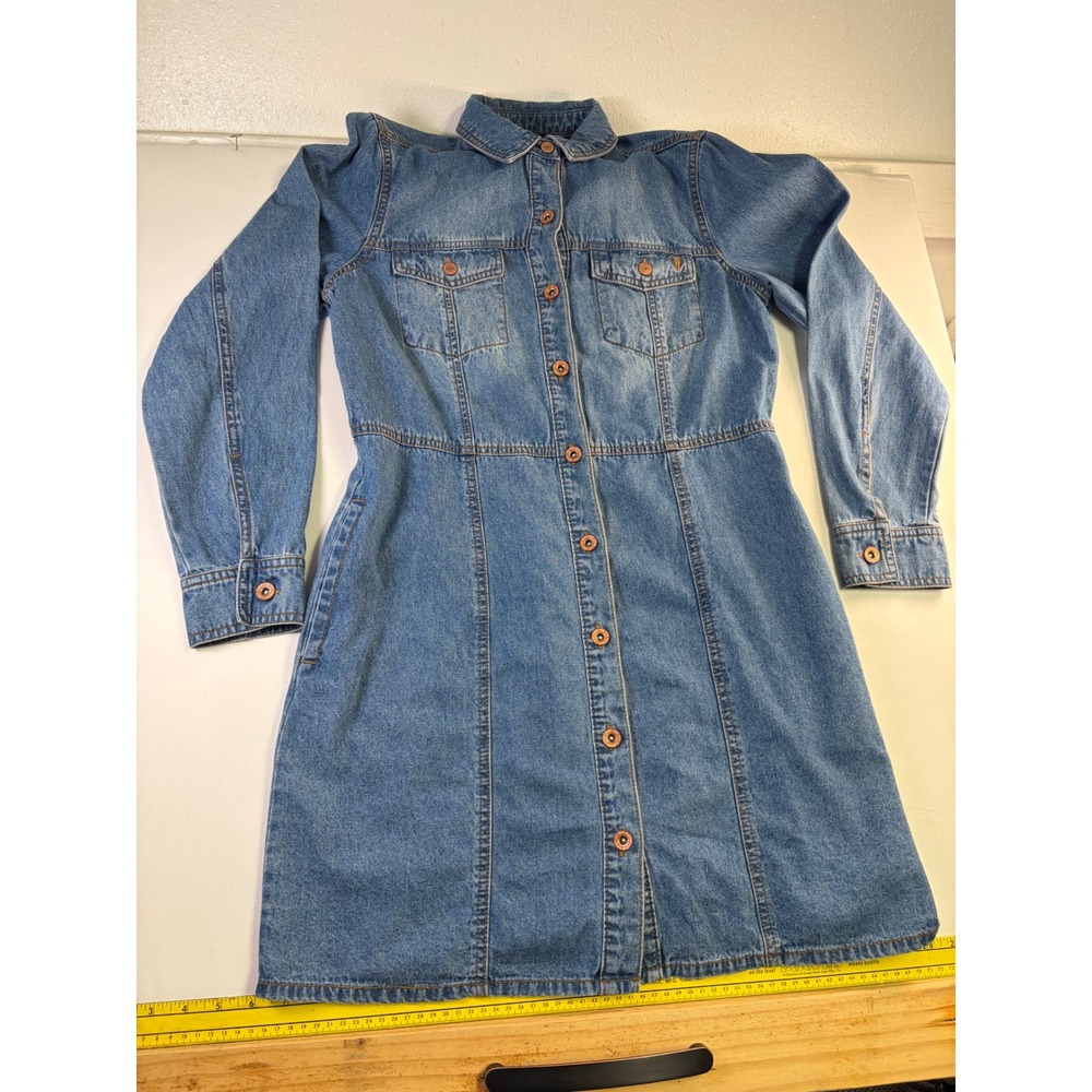 Frye Womens Denim Mini Dress Medium Wash Button Front Long Sleeve Size M